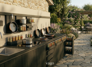 antrasit renkli modüler outdoor kitchen mutfak adası