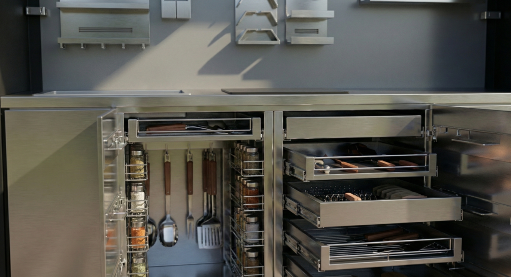 Dış mekan bahçe mutfak görseli detaylı siyah